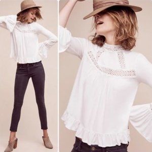 Anthropologie Eri + Ali Rayne Swing Top Long Ruffle Sleeves Ruffle Hem M